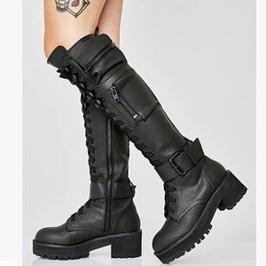 Knee high moto combat boots